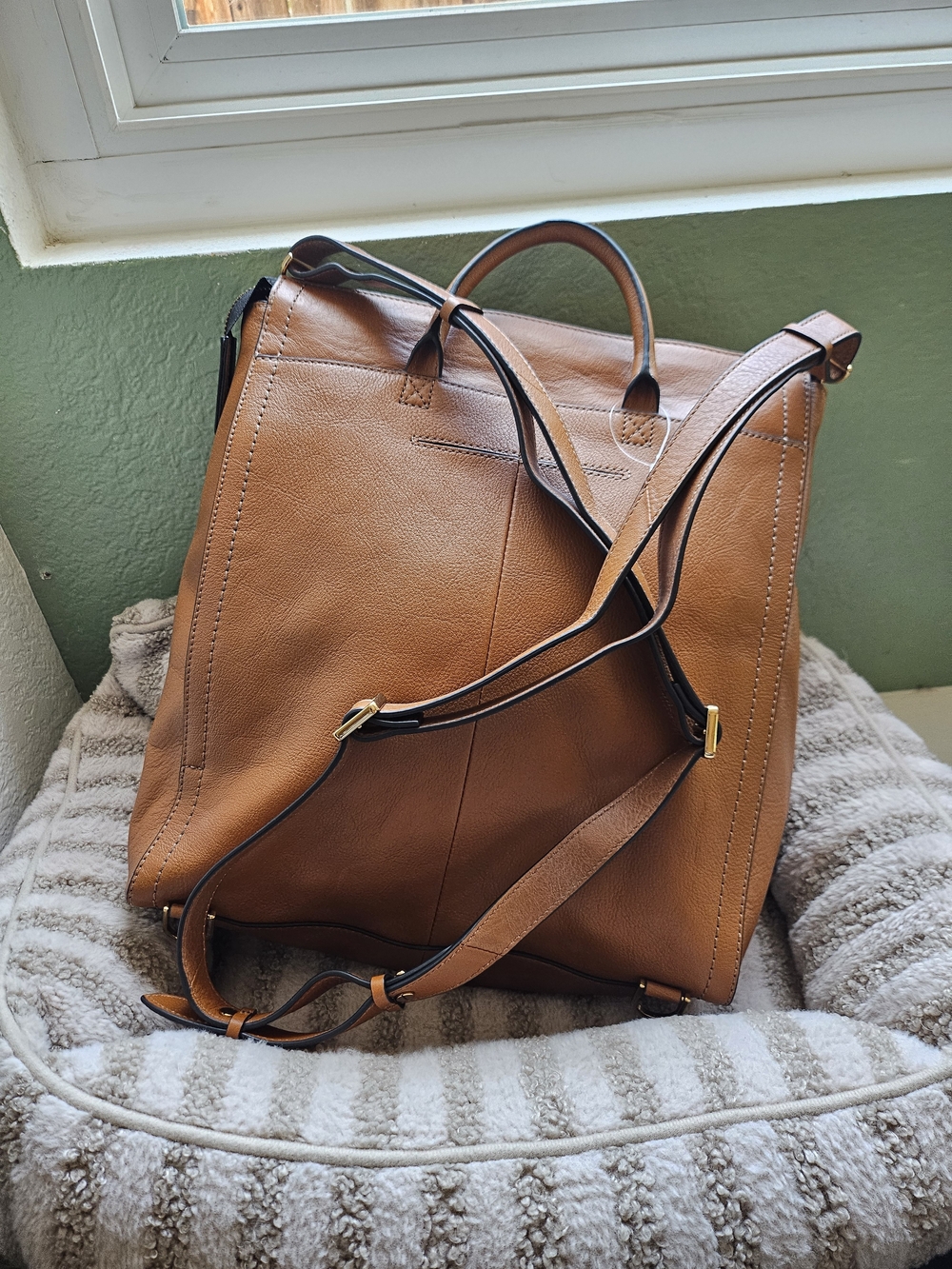 Fossil Brown Leather Backpack Tote - Picture 8 of 9